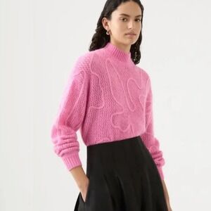 Aje Sweater Pink Mock Neck Cable Knit Abstract Sweater Alpaca‎ Blend Size XL